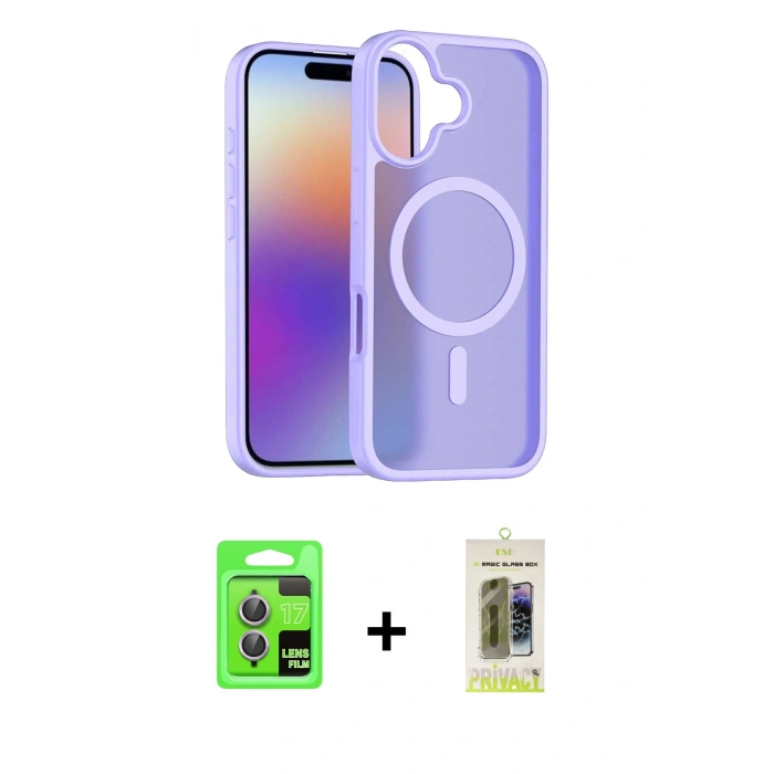MARSİLYAN™- iPhone 17 Kılıf Siluet Minimal Prime - Siyah Joko Magic 5D Hayalet Cam + Raze Metal Kamera Lens - AKMR