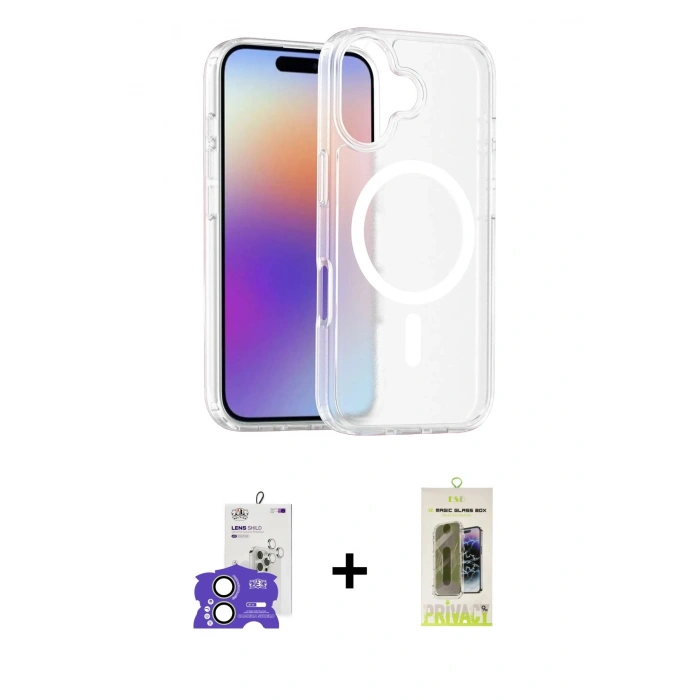 MARSİLYAN™- iPhone 17 Kılıf Siluet Minimal Prime - Siyah Joko Magic 5D Hayalet Cam + Açık Yeşil Bilvis Titan Kamera Lens