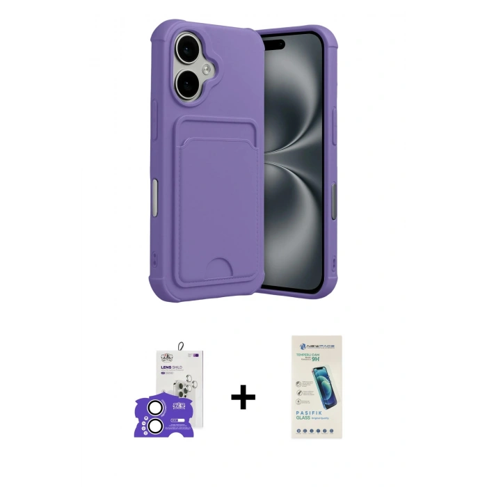 MARSİLYAN™- iPhone 17 Kılıf Vadi Çizgi Prime - Şeffaf Pasifik Cam Ekran Koruyucu + Bilvis Titan Kamera Lens - GS
