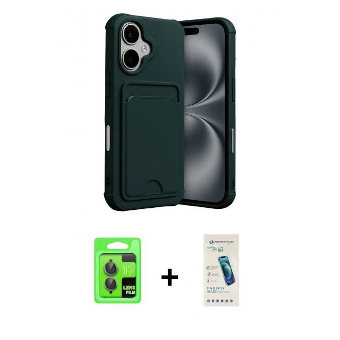 MARSİLYAN™- iPhone 17 Kılıf Vadi Çizgi Prime - Şeffaf Pasifik Cam Ekran Koruyucu + Raze Metal Kamera Lens - GI