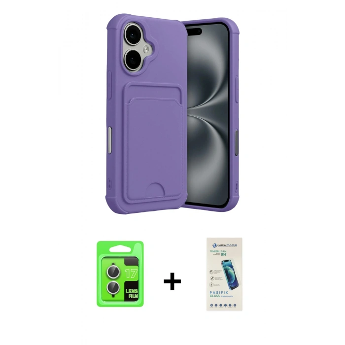 MARSİLYAN™- iPhone 17 Kılıf Vadi Çizgi Prime - Şeffaf Pasifik Cam Ekran Koruyucu + Raze Metal Kamera Lens - GS