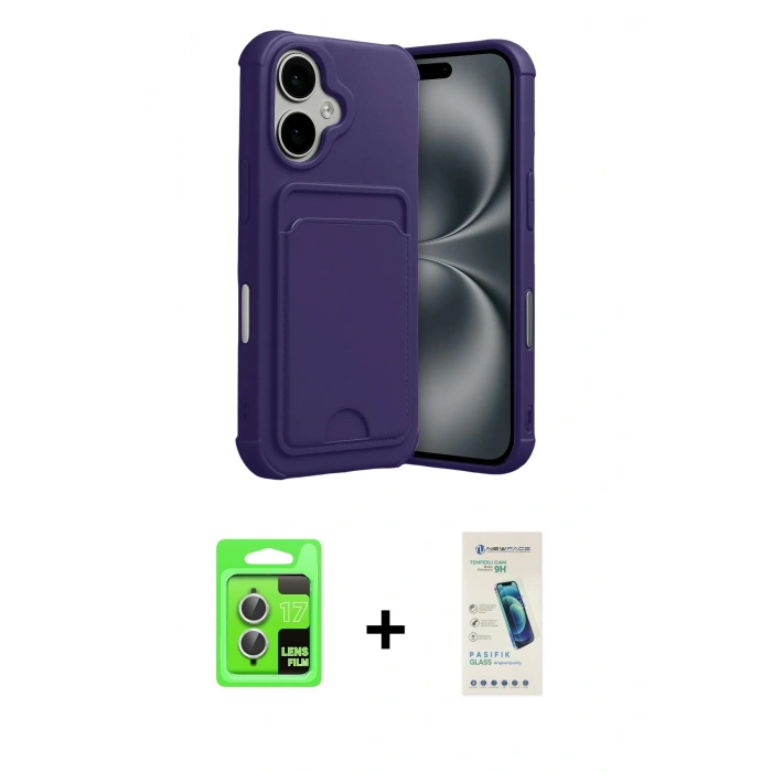 MARSİLYAN™- iPhone 17 Kılıf Vadi Çizgi Prime - Şeffaf Pasifik Cam Ekran Koruyucu + Raze Metal Kamera Lens - GS