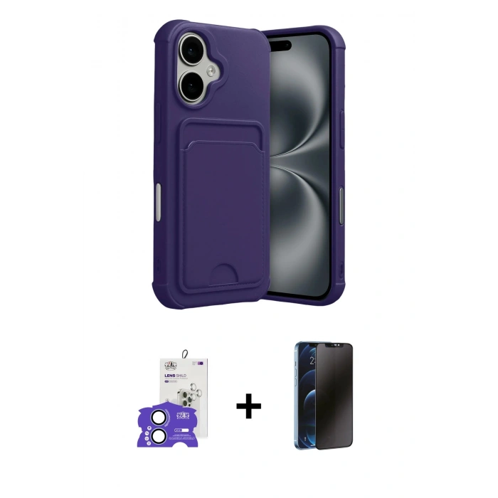 MARSİLYAN™- iPhone 17 Kılıf Vadi Çizgi Prime - Siyah 3D Antistatik Hayalet Cam Ekran Koruyucu + Bilvis Titan Kamera Lens - AKMI