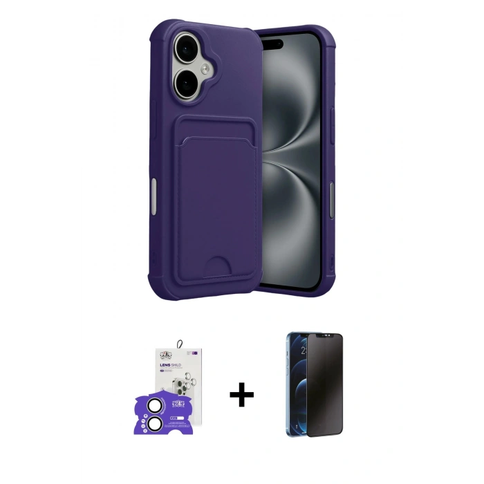 MARSİLYAN™- iPhone 17 Kılıf Vadi Çizgi Prime - Siyah 3D Antistatik Hayalet Cam Ekran Koruyucu + Bilvis Titan Kamera Lens - AKYL