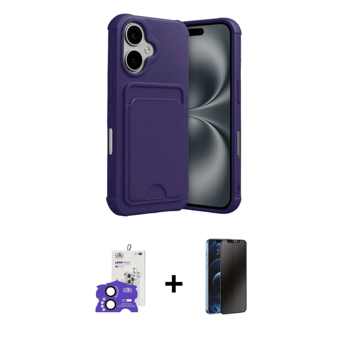 MARSİLYAN™- iPhone 17 Kılıf Vadi Çizgi Prime - Siyah 3D Antistatik Hayalet Cam Ekran Koruyucu + Bilvis Titan Kamera Lens - SH