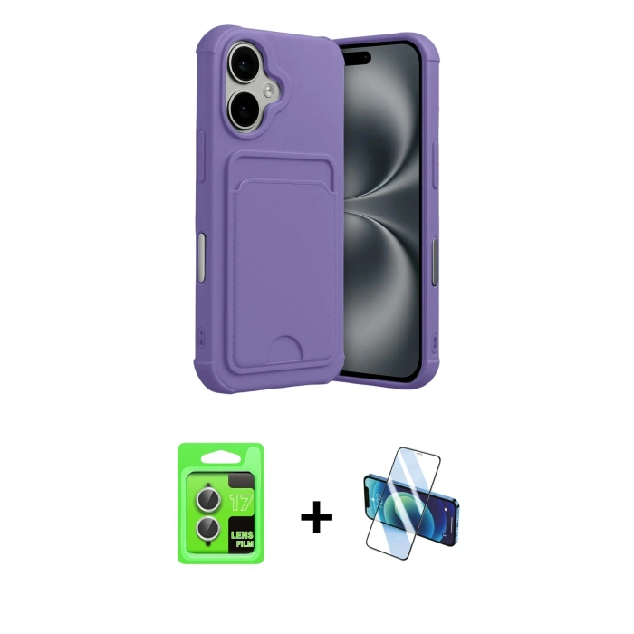 MARSİLYAN™- iPhone 17 Kılıf Vadi Çizgi Prime - Siyah 3D Antistatik Seramik Nano Ekran Koruyucu + Raze Metal Kamera Lens - GS