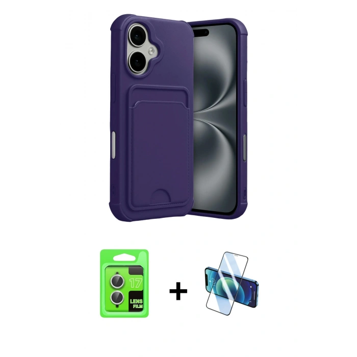 MARSİLYAN™- iPhone 17 Kılıf Vadi Çizgi Prime - Siyah 3D Antistatik Seramik Nano Ekran Koruyucu + Raze Metal Kamera Lens - GS