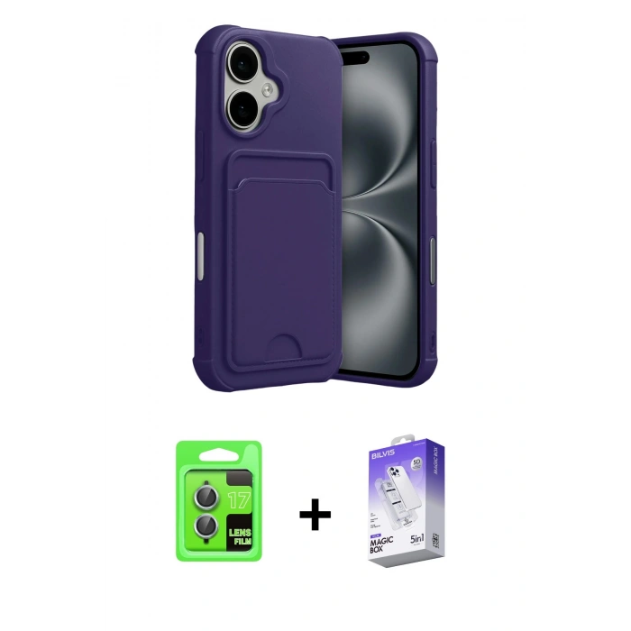 MARSİLYAN™- iPhone 17 Kılıf Vadi Çizgi Prime - Siyah Bilvis 5in1 3D Magic Cam Ekran Koruyucu + Raze Metal Kamera Lens - AKMI
