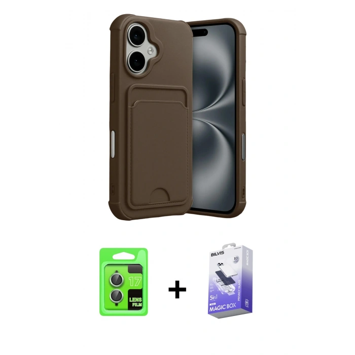 MARSİLYAN™- iPhone 17 Kılıf Vadi Çizgi Prime - Siyah Bilvis 5in1 5D Magic Hayalet Cam Ekran Koruyucu + Açık Yeşil Raze Metal Kamera Lens