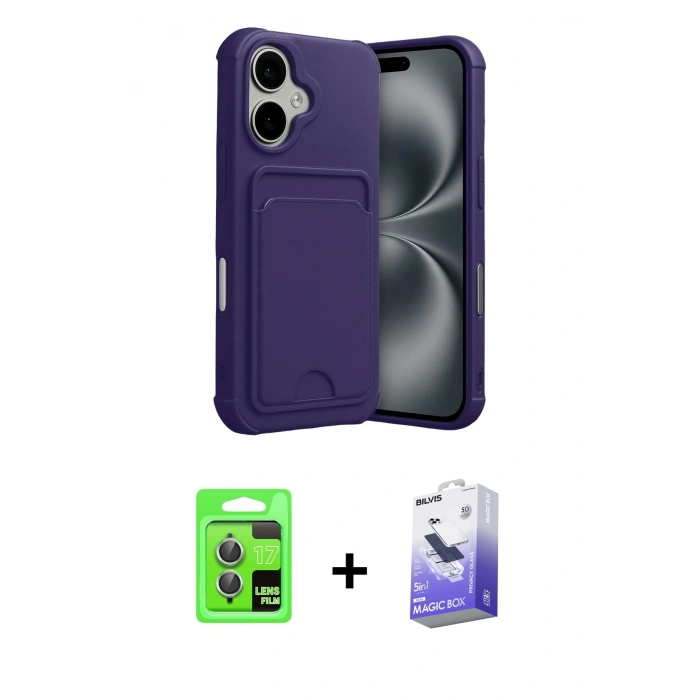 MARSİLYAN™- iPhone 17 Kılıf Vadi Çizgi Prime - Siyah Bilvis 5in1 5D Magic Hayalet Cam Ekran Koruyucu + Açık Yeşil Raze Metal Kamera Lens