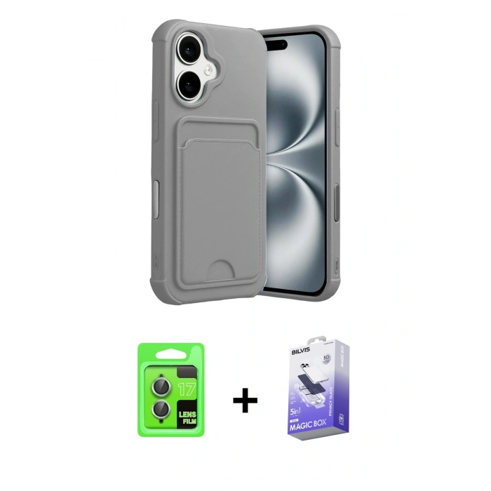 MARSİLYAN™- iPhone 17 Kılıf Vadi Çizgi Prime - Siyah Bilvis 5in1 5D Magic Hayalet Cam Ekran Koruyucu + Açık Yeşil Raze Metal Kamera Lens