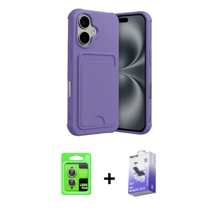 MARSİLYAN™- iPhone 17 Kılıf Vadi Çizgi Prime - Siyah Bilvis 5in1 5D Magic Hayalet Cam Ekran Koruyucu + Açık Yeşil Raze Metal Kamera Lens