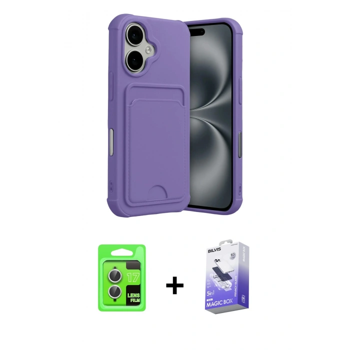 MARSİLYAN™- iPhone 17 Kılıf Vadi Çizgi Prime - Siyah Bilvis 5in1 5D Magic Hayalet Cam Ekran Koruyucu + Raze Metal Kamera Lens - GS
