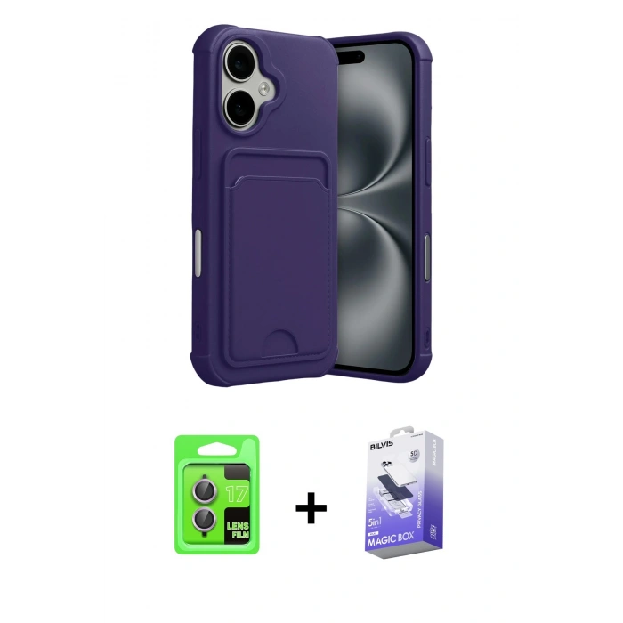MARSİLYAN™- iPhone 17 Kılıf Vadi Çizgi Prime - Siyah Bilvis 5in1 5D Magic Hayalet Cam Ekran Koruyucu + Raze Metal Kamera Lens - AKMR