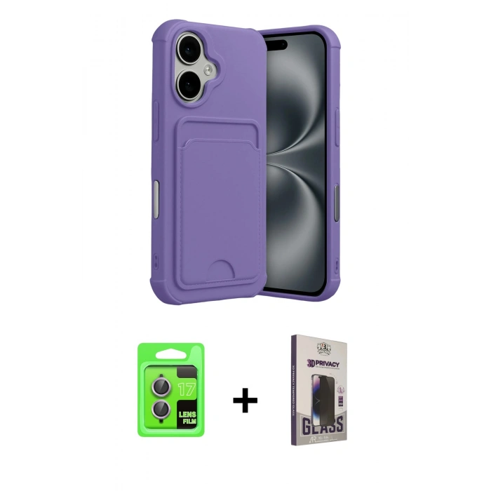 MARSİLYAN™- iPhone 17 Kılıf Vadi Çizgi Prime - Siyah Bilvis Hayalet Cam Ekran Koruyucu + Raze Metal Kamera Lens - AKMR