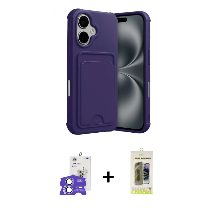MARSİLYAN™- iPhone 17 Kılıf Vadi Çizgi Prime - Siyah Joko Magic 5D Hayalet Cam + Bilvis Titan Kamera Lens - GS