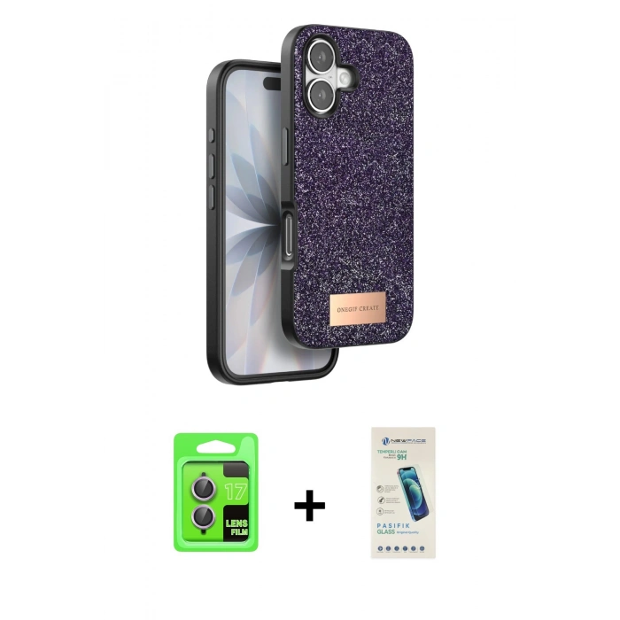 MARSİLYAN™- iPhone 17 Kılıf Vadi Klasik Serisi - Şeffaf Pasifik Cam Ekran Koruyucu + Raze Metal Kamera Lens - AKMR