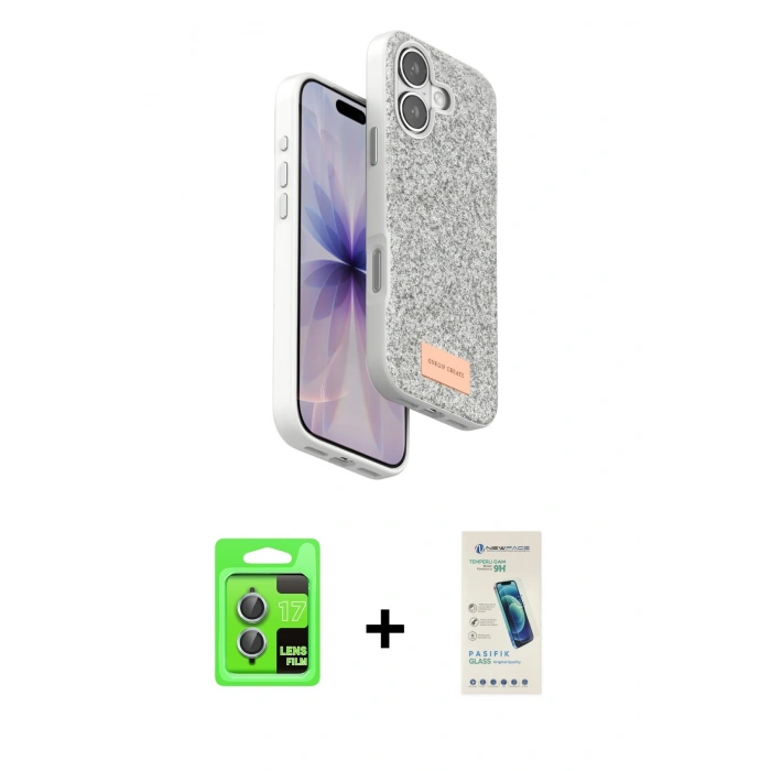 MARSİLYAN™- iPhone 17 Kılıf Vadi Klasik Serisi - Şeffaf Pasifik Cam Ekran Koruyucu + Raze Metal Kamera Lens - AKMI