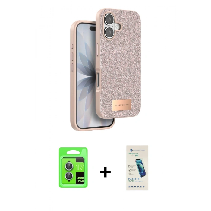 MARSİLYAN™- iPhone 17 Kılıf Vadi Klasik Serisi - Şeffaf Pasifik Cam Ekran Koruyucu + Raze Metal Kamera Lens - AKMI
