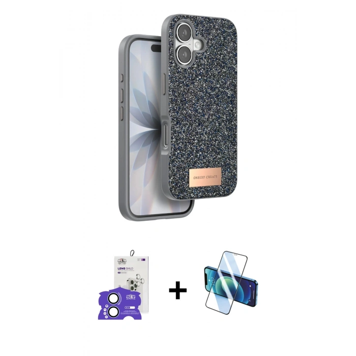 MARSİLYAN™- iPhone 17 Kılıf Vadi Klasik Serisi - Siyah 3D Antistatik Cam Ekran Koruyucu + Bilvis Titan Kamera Lens - AKMI