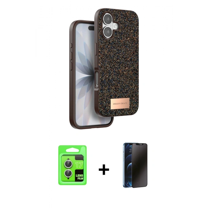 MARSİLYAN™- iPhone 17 Kılıf Vadi Klasik Serisi - Siyah 3D Antistatik Hayalet Cam Ekran Koruyucu + Raze Metal Kamera Lens - GS
