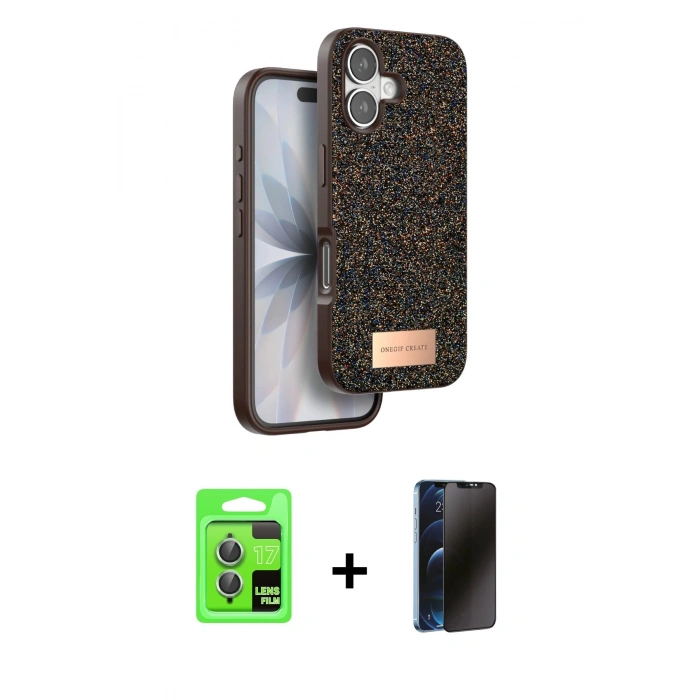 MARSİLYAN™- iPhone 17 Kılıf Vadi Klasik Serisi - Siyah 3D Antistatik Hayalet Cam Ekran Koruyucu + Raze Metal Kamera Lens - AKYL