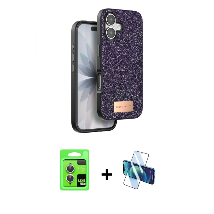 MARSİLYAN™- iPhone 17 Kılıf Vadi Klasik Serisi - Siyah 3D Antistatik Seramik Nano Ekran Koruyucu + Raze Metal Kamera Lens - GS