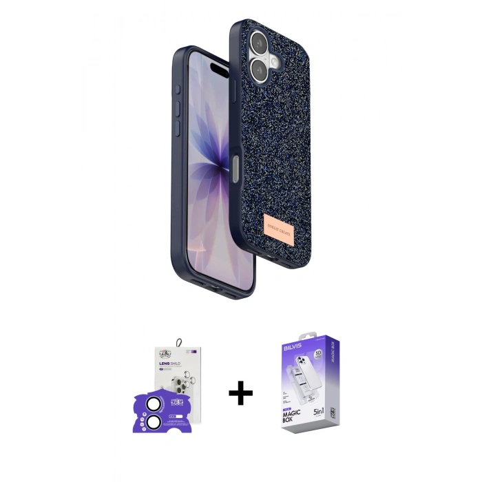 MARSİLYAN™- iPhone 17 Kılıf Vadi Klasik Serisi - Siyah Bilvis 5in1 3D Magic Cam Ekran Koruyucu + Açık Mavi Bilvis Titan Kamera Lens