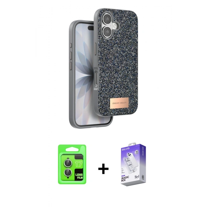 MARSİLYAN™- iPhone 17 Kılıf Vadi Klasik Serisi - Siyah Bilvis 5in1 3D Magic Cam Ekran Koruyucu + Raze Metal Kamera Lens - AKYL