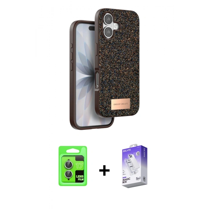 MARSİLYAN™- iPhone 17 Kılıf Vadi Klasik Serisi - Siyah Bilvis 5in1 3D Magic Cam Ekran Koruyucu + Raze Metal Kamera Lens - AKYL