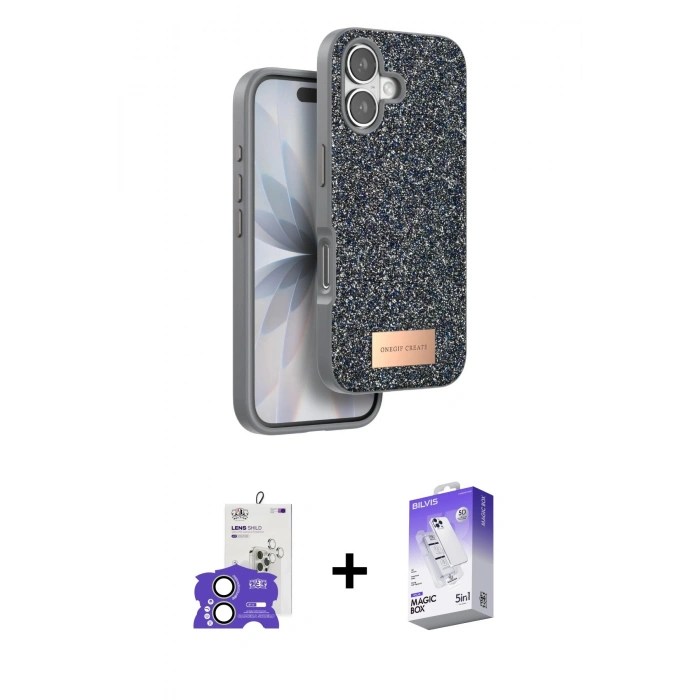 MARSİLYAN™- iPhone 17 Kılıf Vadi Klasik Serisi - Siyah Bilvis 5in1 3D Magic Cam Ekran Koruyucu + Bilvis Titan Kamera Lens - AKYL