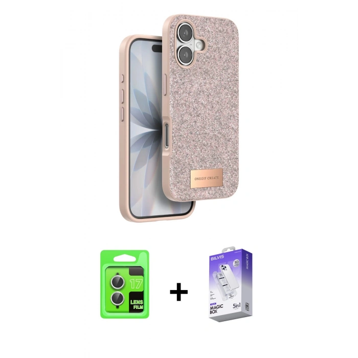 MARSİLYAN™- iPhone 17 Kılıf Vadi Klasik Serisi - Siyah Bilvis 5in1 3D Magic Cam Ekran Koruyucu + Gümüş Raze Metal Kamera Lens