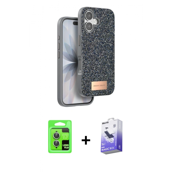 MARSİLYAN™- iPhone 17 Kılıf Vadi Klasik Serisi - Siyah Bilvis 5in1 5D Magic Hayalet Cam Ekran Koruyucu + Açık Yeşil Raze Metal Kamera Lens
