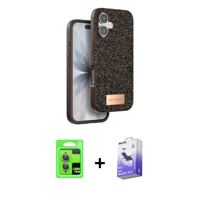 MARSİLYAN™- iPhone 17 Kılıf Vadi Klasik Serisi - Siyah Bilvis 5in1 5D Magic Hayalet Cam Ekran Koruyucu + Açık Yeşil Raze Metal Kamera Lens