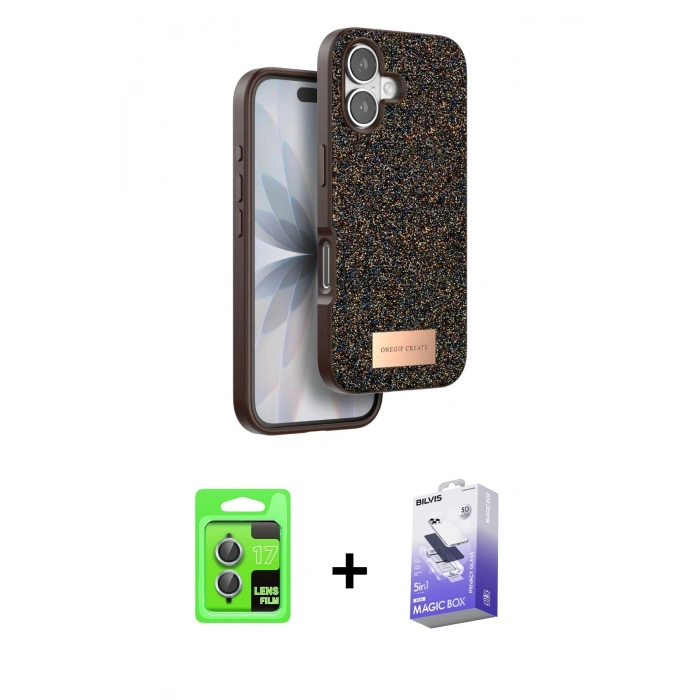 MARSİLYAN™- iPhone 17 Kılıf Vadi Klasik Serisi - Siyah Bilvis 5in1 5D Magic Hayalet Cam Ekran Koruyucu + Raze Metal Kamera Lens - AKMI