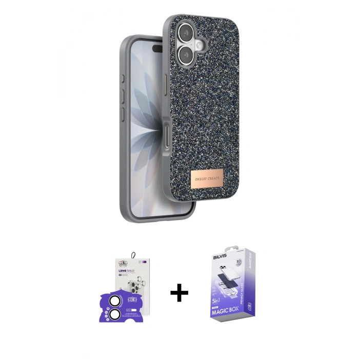 MARSİLYAN™- iPhone 17 Kılıf Vadi Klasik Serisi - Siyah Bilvis 5in1 5D Magic Hayalet Cam Ekran Koruyucu + Bilvis Titan Kamera Lens - AKYL