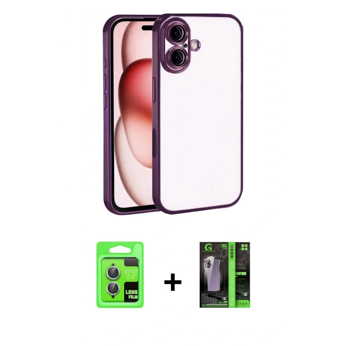 MARSİLYAN™- iPhone 17 Kılıf Vadi Minimal - Şeffaf 360 Full Body Arka Koruyucu + Raze Metal Kamera Lens - AKMI