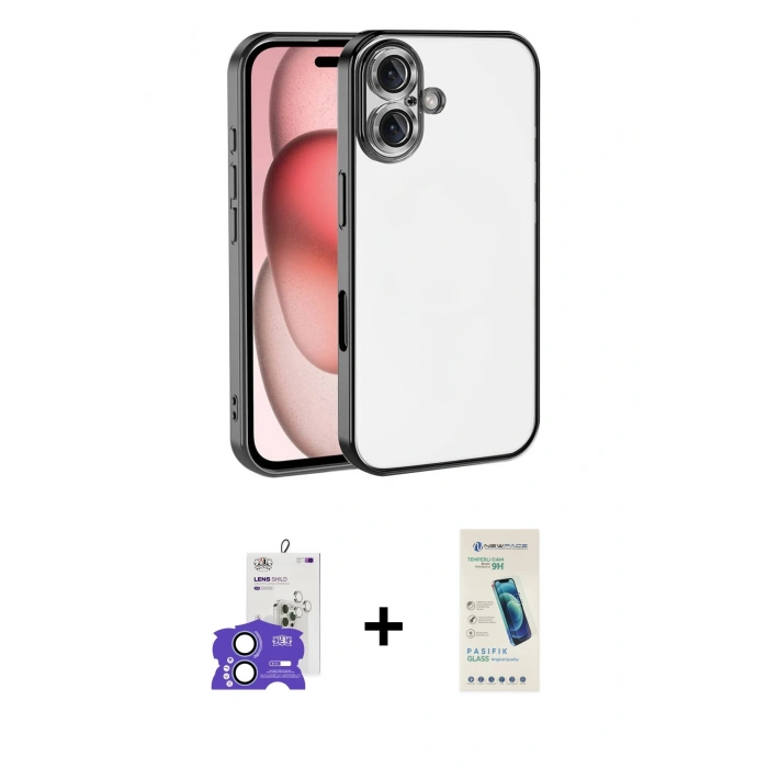 MARSİLYAN™- iPhone 17 Kılıf Vadi Minimal - Şeffaf Pasifik Cam Ekran Koruyucu + Açık Mavi Bilvis Titan Kamera Lens