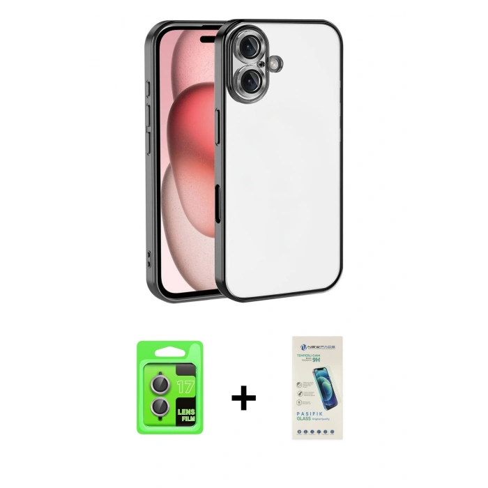 MARSİLYAN™- iPhone 17 Kılıf Vadi Minimal - Şeffaf Pasifik Cam Ekran Koruyucu + Raze Metal Kamera Lens - AKMR