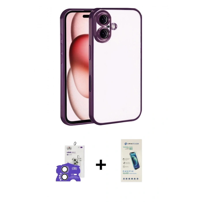 MARSİLYAN™- iPhone 17 Kılıf Vadi Minimal - Şeffaf Pasifik Cam Ekran Koruyucu + Bilvis Titan Kamera Lens - AKYL