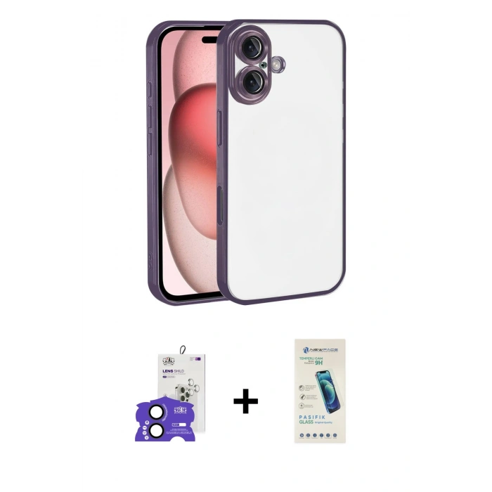 MARSİLYAN™- iPhone 17 Kılıf Vadi Minimal - Şeffaf Pasifik Cam Ekran Koruyucu + Bilvis Titan Kamera Lens - SH