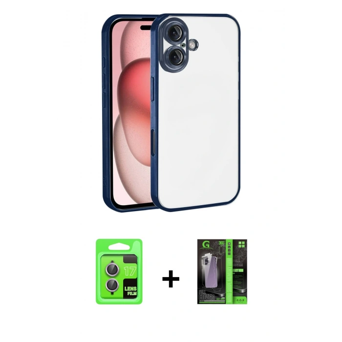 MARSİLYAN™- iPhone 17 Kılıf Vadi Minimal - Siyah 360 Mat Full Body Arka Koruyucu + Raze Metal Kamera Lens - AKMR