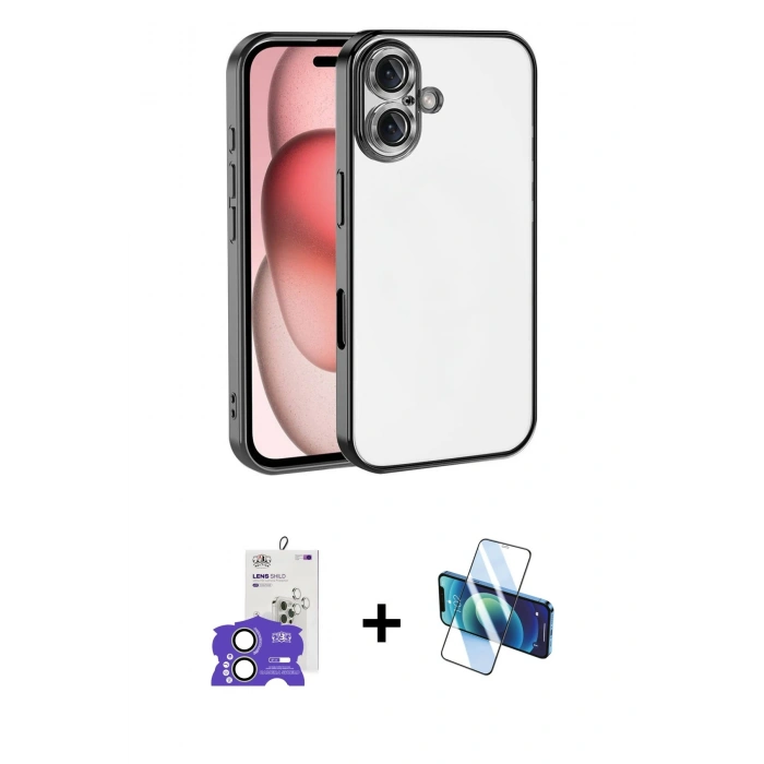MARSİLYAN™- iPhone 17 Kılıf Vadi Minimal - Siyah 3D Antistatik Cam Ekran Koruyucu + Bilvis Titan Kamera Lens - AKYL
