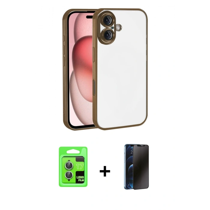 MARSİLYAN™- iPhone 17 Kılıf Vadi Minimal - Siyah 3D Antistatik Hayalet Cam Ekran Koruyucu + Raze Metal Kamera Lens - AKYL