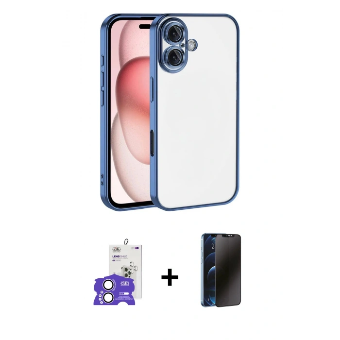 MARSİLYAN™- iPhone 17 Kılıf Vadi Minimal - Siyah 3D Antistatik Hayalet Cam Ekran Koruyucu + Bilvis Titan Kamera Lens - LA