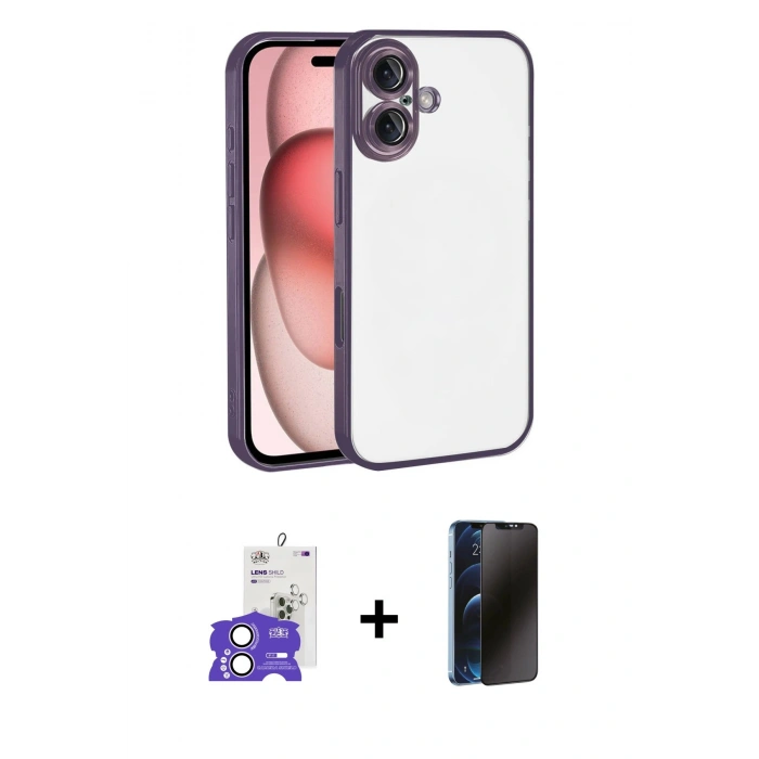 MARSİLYAN™- iPhone 17 Kılıf Vadi Minimal - Siyah 3D Antistatik Hayalet Cam Ekran Koruyucu + Bilvis Titan Kamera Lens - LA