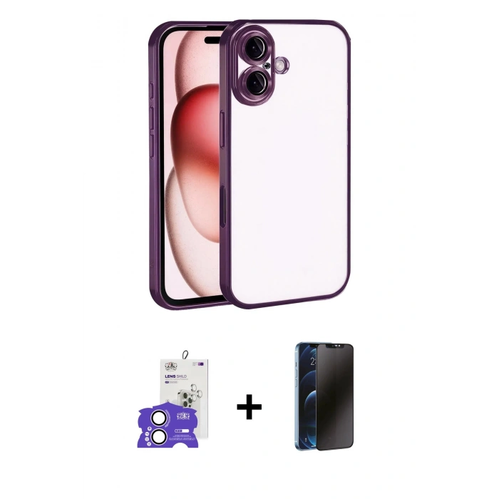 MARSİLYAN™- iPhone 17 Kılıf Vadi Minimal - Siyah 3D Antistatik Hayalet Cam Ekran Koruyucu + Bilvis Titan Kamera Lens - LA