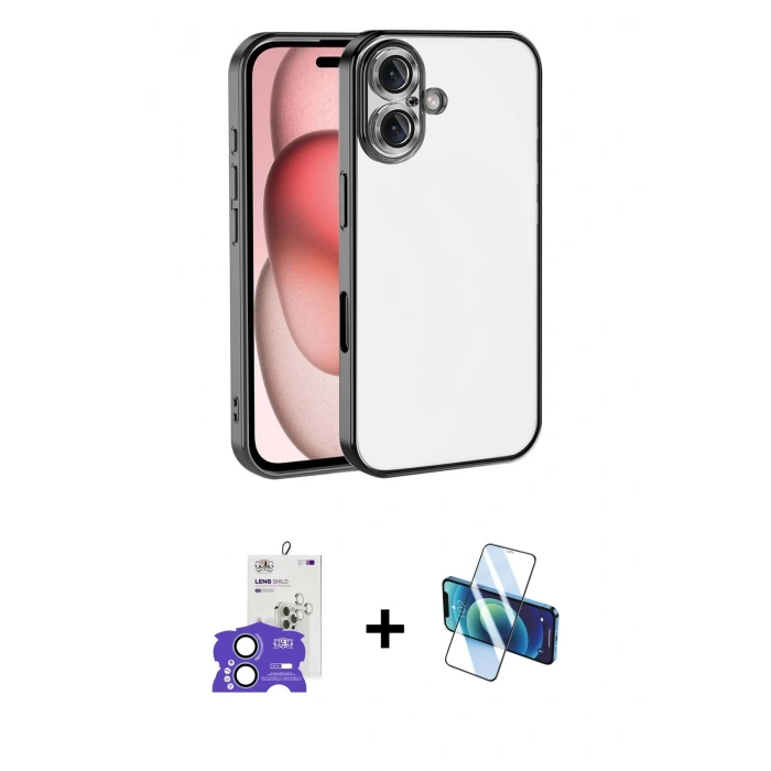 MARSİLYAN™- iPhone 17 Kılıf Vadi Minimal - Siyah 3D Antistatik Seramik Nano Ekran Koruyucu + Bilvis Titan Kamera Lens - AKMI