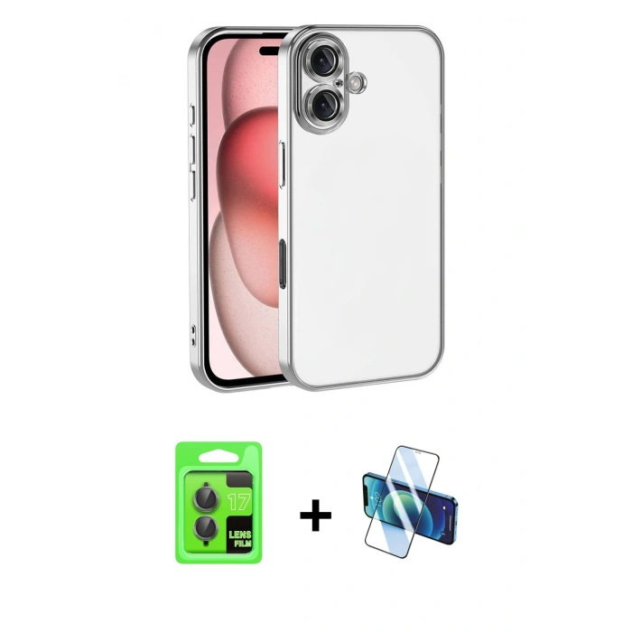 MARSİLYAN™- iPhone 17 Kılıf Vadi Minimal - Siyah 3D Antistatik Seramik Nano Ekran Koruyucu + Raze Metal Kamera Lens - GI