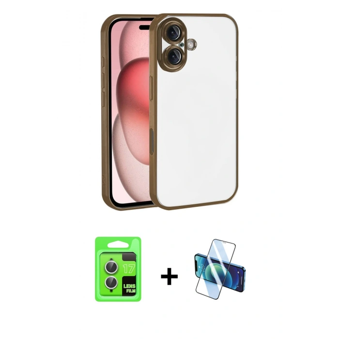 MARSİLYAN™- iPhone 17 Kılıf Vadi Minimal - Siyah 3D Antistatik Seramik Nano Ekran Koruyucu + Raze Metal Kamera Lens - GS